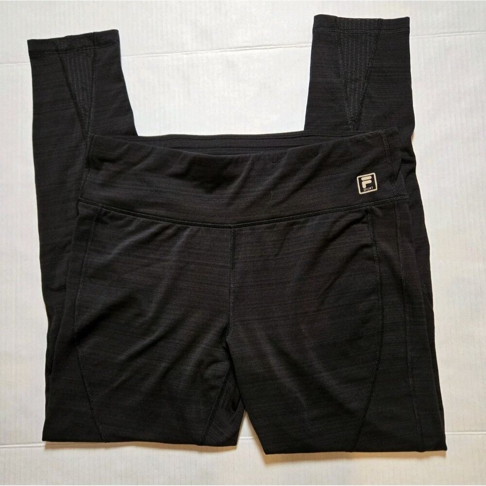 Fila Sport Large Black Legging Back‎ Pocket Zipper Wide Waistband Womens Womens